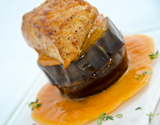 Recipe - Turbot with spice, confit eggplant, sweet and sour sauce Recipe - Turbot with spice, confit eggplant, sweet and sour sauce