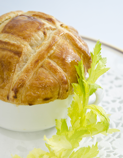 Recipe - Quail consommé flavored with celery in puff pastry Recipe - Quail consommé flavored with celery in puff pastry