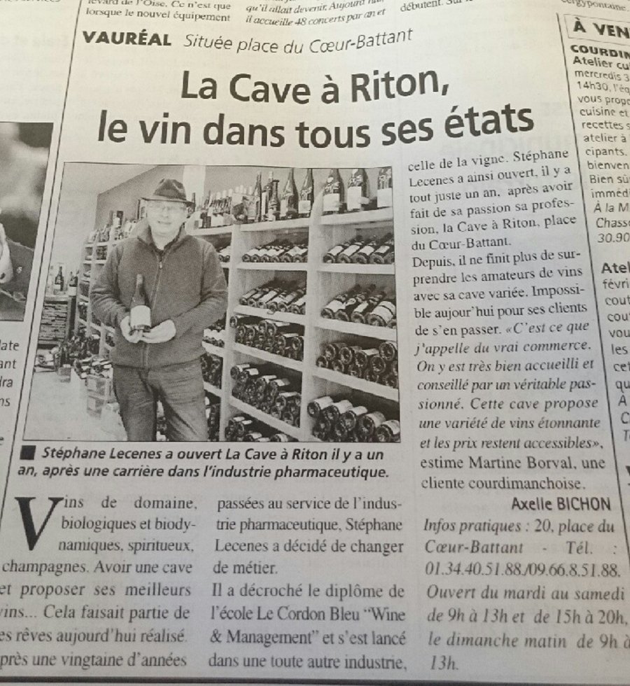 Newspaper article for Stephane's wine shop