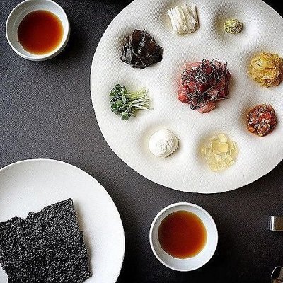 An elaborate Korean dish consisting of nine different elements